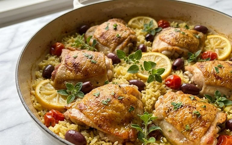 Greek Chicken and Lemon Rice (30 Minutes, One-Pot)