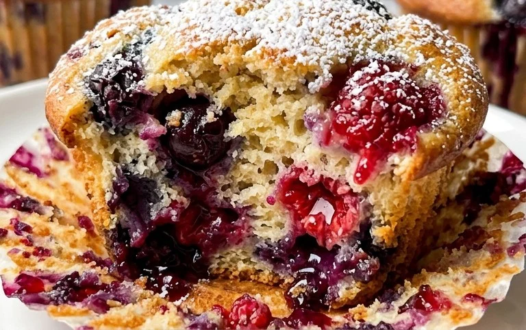 Bakery Style Mixed Berry Muffins | with Frozen Berries