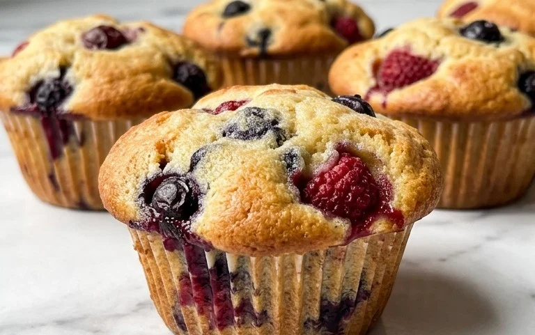 Bakery Style Mixed Berry Muffins | with Frozen Berries